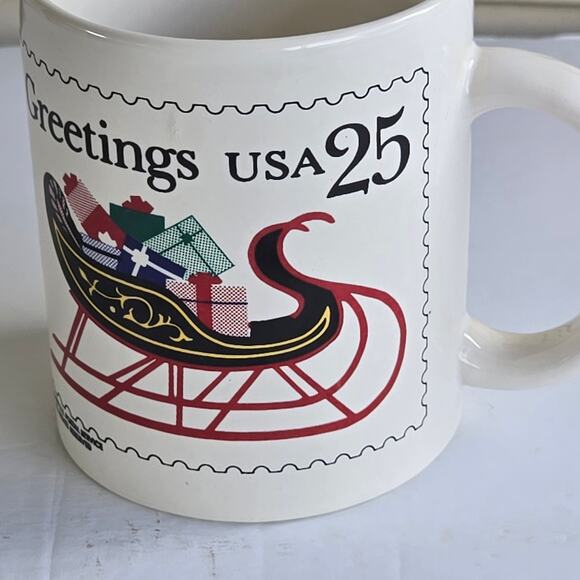 US Postal Service USPS Postage Stamp Greetings Coffee Tea Mug 1989 Christmas - Picture 2 of 7